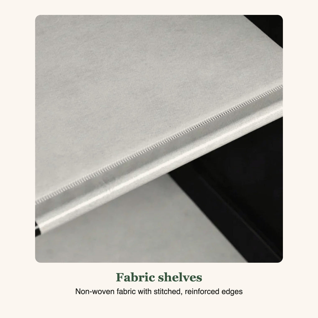 Close-up of the non-woven fabric shelf with stitched edge